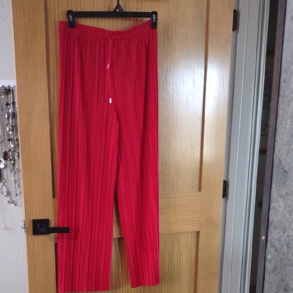 Vibrant Red Pleated Pants Size M Wide Leg